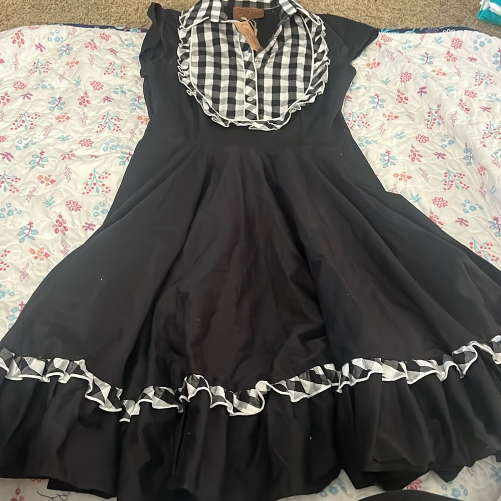 Dosi Dress Large Pony Tales by Fables Western Swing Country NWT Black Plaid